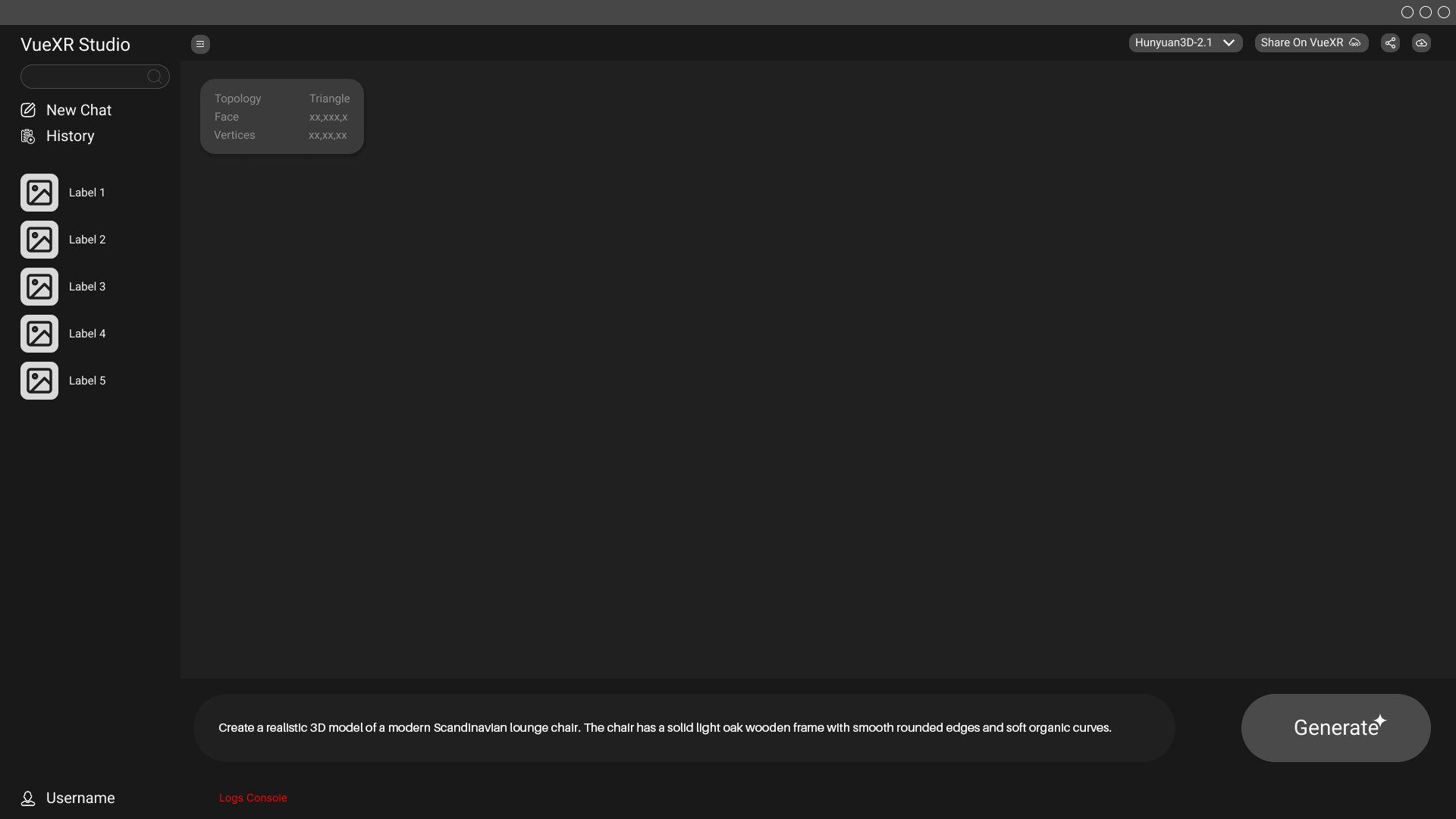 Prompt interface inside VueXR Studio