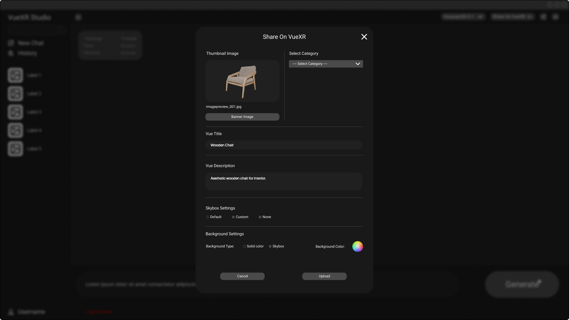 Publish and export options in VueXR Studio
